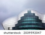 An abstract architectural detail of the modern SAGE Gateshead concert venue building in the city of Newcastle upon Tyne, UK.
