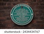 Small photo of London, UK - February 19th 2024: A plaque on the exterior of a building on St. James's Square in London, marking the location where Henry Jermyn once lived.