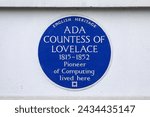 Small photo of London, UK - February 19th 2024: A blue plaque on St. James's Square in London, UK, marking the location where Pioneer of Computing, Ada Countess of Lovelace lived in the 1800s.