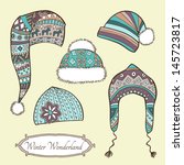 vector set with hand drawn caps ... | Shutterstock .eps vector #145723817