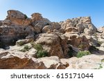 Travel to Middle East country Kingdom of Jordan - sandstone mountain around Little Petra town in winter