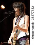 Small photo of COLUMBUS, OH - AUGUST 16: Chrissie Hynde and her band The Pretenders perform at the LC Pavilion on August 16, 2009 in Columbus, Oh