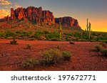 Sunset view of the desert and mountains near Phoenix, Arizona, USA              