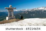 Inukshuk at the Roundhouse at Whistler, Canada. Stone landmarks used by the Inuit, Inupiat, Kalaallit, Yupik, and other peoples of North America - and were used for navigation & points of reference.