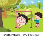 child pushing vector concept.... | Shutterstock .eps vector #1991420261