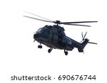 Image of military helicopter ready to fly, isolated on white background