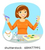 young woman making jewelry from ... | Shutterstock .eps vector #684477991