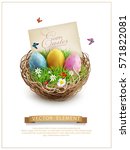 Vector Easter Eggs In A Wicker...