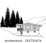 line drawing of a chalet in the ... | Shutterstock . vector #231731674