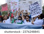 Small photo of KARACHI, PAKISTAN - OCT 17: Members of Civil Society protest demonstration against Israeli cruel and inhumane acts and express unity with the innocent people of Palestine on October 17 2023 in Karachi