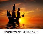 Old Ancient Pirate Ship On...