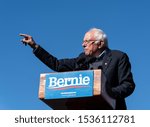 Small photo of New York, NY - October 19, 2019: U.S. Senator Bernie Sanders speaks during Bernie Sanders Rally "Bernie's Back" in Queensbridge Park