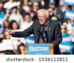 Small photo of New York, NY - October 19, 2019: U.S. Senator Bernie Sanders speaks during Bernie Sanders Rally "Bernie's Back" in Queensbridge Park