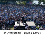 Small photo of New York, NY - October 19, 2019: U.S. Senator Bernie Sanders speaks during Bernie Sanders Rally "Bernie's Back" in Queensbridge Park