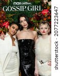 Small photo of New York, NY - November 18, 2021: Jordan Alexander, Zion Moreno, Emily Alyn Lind attend launch of part 2 of the first season of HBO Max Gossip Girl at 214 Lafayette Street