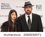 Small photo of New York, NY - November 29, 2021: Riko Shibata and Nicolas Cage attend the 2021 Gotham Awards at Cipriani Wall Street