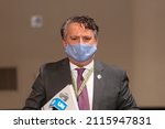 Small photo of New York, NY - January 31, 2022: Ukrainian Ambassador Sergiy Kyslytsya speaks at stakeout after SC meeting on situation on Ukrainian-Russian borders at UN Headquarters