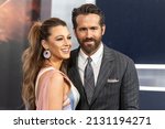 Small photo of New York, NY - February 28, 2022: Blake Lively wearing dress by Versace and Ryan Reynolds attend The Adam Project by Netflix premiere at Alice Tully Hall