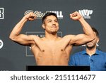 Small photo of New York, NY - April 29, 2022: Jessie Vargas seen during the Weigh-In ceremony leading up to super welterweight fight against Liam Smith at Hulu Theater at MSG
