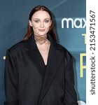 Small photo of New York, NY - May 3, 2022: Sophie Turner wearing dress by Louis Vuitton attends 'The Staircase' TV show premiere at MoMA