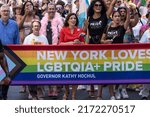 Small photo of New York, NY - June 26, 2022: Governor Kathy Hochul marches with Pride parade on theme "Unapologetically Us" on 5th Avenue