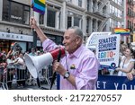 Small photo of New York, NY - June 26, 2022: US Senator Chuck Schumer marches with Pride parade on theme "Unapologetically Us" on 5th Avenue