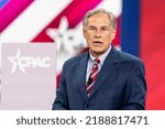 Small photo of Dallas, TX - August 4, 2022: Governor of Texas Greg Abbott speaks during CPAC Texas 2022 conference at Hilton Anatole