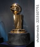 Small photo of National Basketball Association trophy - Larry O'Brien on display at Paley Center for the Media during Paley Weekend on September 29, 2022