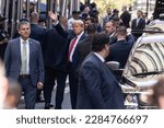 Small photo of Former President Donald Trump Jr. arrives to the New York criminal court on April 4, 2023 to face indictment brought by a grand jury assembled by Manhattan District Attorney Alvin Bragg.