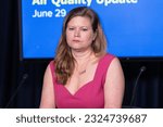 Small photo of Kathryn Garcia attends Governor Kathy Hochul press briefing at office on 3rd Avenue New York on June 29, 2023 on air quality affecting all counties of the state because of wildfires in Canada