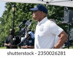 Small photo of Mayor Eric Adams speaks at the rally before attending Anti-Defamation League annual Walk Against Hate in Van Cortland Park in New York on August 20, 2023
