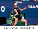 Small photo of Jennifer Brady of USA returns ball during 3rd round against Caroline Wozniacki of Denmark at the US Open Championships at Billie Jean King Tennis Center in New York on September 1, 2023