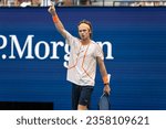 Small photo of Andrey Rublev reacts during quarterfinal round against Daniil Medvedev at the US Open Championships at Billie Jean King Tennis Center in New York on September 6, 2023