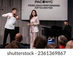 Small photo of Joshua Bell, Larisa Martinez, Peter Dugan perform during opening of Perelman Performing Arts Center press event and ribbon cutting in New York on September 13, 2023