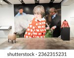 Small photo of Black Sheep Jumper designed by Sally Muir and Joanna Osborne and worn on several occasions by Britain late Princess Diana seen during a press view at Sotheby's auction house in New York on Sep 7, 2023