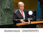 Small photo of Secretary-General Antonio Guterres speaks during general debate of the 78th Session of the General Assembly of United Nations at Headquarters in New York on September 19, 2023