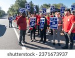 Small photo of Governor Kathy Hochul joined UAW members picket line as they on strike against automakers at Chrysler Parts Depot in Tappan, New York on October 4, 2023