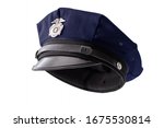 Protect and serve, law enforcement and american cop concept police officer hat isolated on white background with clipping path