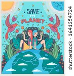 save our planet. girl and boy... | Shutterstock .eps vector #1641354724