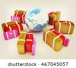 travel bags and earth on white .... | Shutterstock . vector #467045057