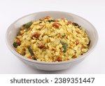 Small photo of Poha Chivda or Chiwada. Diwali special savory snack, made out of Flattened rice, fried peanuts, curry leaves and some spices. Traditional Indian Diwali Snacks.
