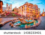 Piazza di Spagna in Rome, italy. Spanish steps in Rome, Italy in the morning. One of the most famous squares in Rome, Italy. Rome architecture and landmark.