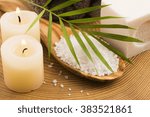 sea salt , soap and candles for spa