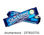 Small photo of NIEDERSACHSEN, GERMANY - MARCH 04, 2015: Two Nestle Blue Riband chocolate wafer biscuits on a white background
