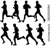 set of silhouettes. runners on... | Shutterstock .eps vector #580000084