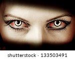 Evil Bloody Female Zombie Eyes. ...