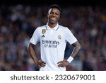 Small photo of BARCELONA - MAR 19: Vinicius Junior in action during the LaLiga match between FC Barcelona and Real Madrid at the Spotify Camp Nou Stadium on March 19, 2023 in Barcelona, Spain.