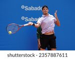 Small photo of BARCELONA - APR 18: Emilio Gomez in action during the ATP 500 Barcelona Open Banc Sabadell Conde De Godo Trophy at the Real Club de Tenis Barcelona on April 18, 2023 in Barcelona, Spain.