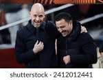 Small photo of BARCELONA - FEB 16: Ten Hag (L) and Xavi (R) talk prior to the Champions League match between FC Barcelona and Manchester United at the Spotify Camp Nou Stadium on February 26, 2023.