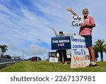 Small photo of TAIPA, NZL - JAN 18 2023:Anti-vaccination protesters in Northland New Zealand. Anti-vax sentiment is becoming more entrenched among nearly a third of New Zealanders.
